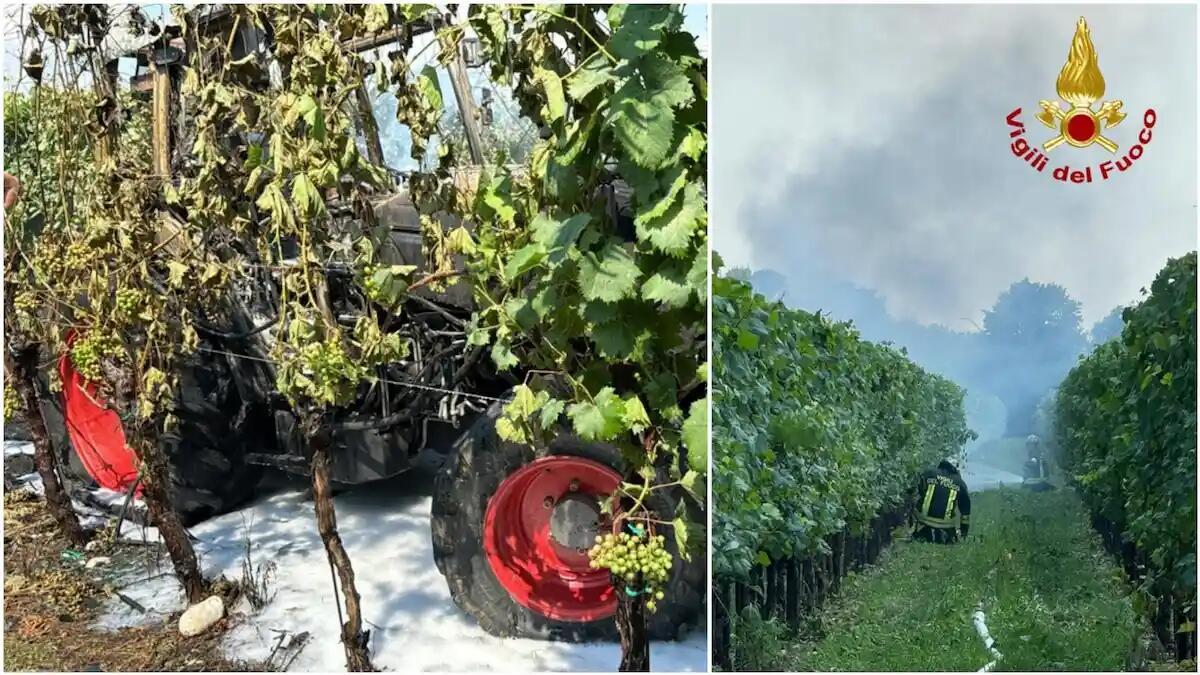 Incendio in un vigneto a Passariano di Codroipo: in fiamme un trattore - 