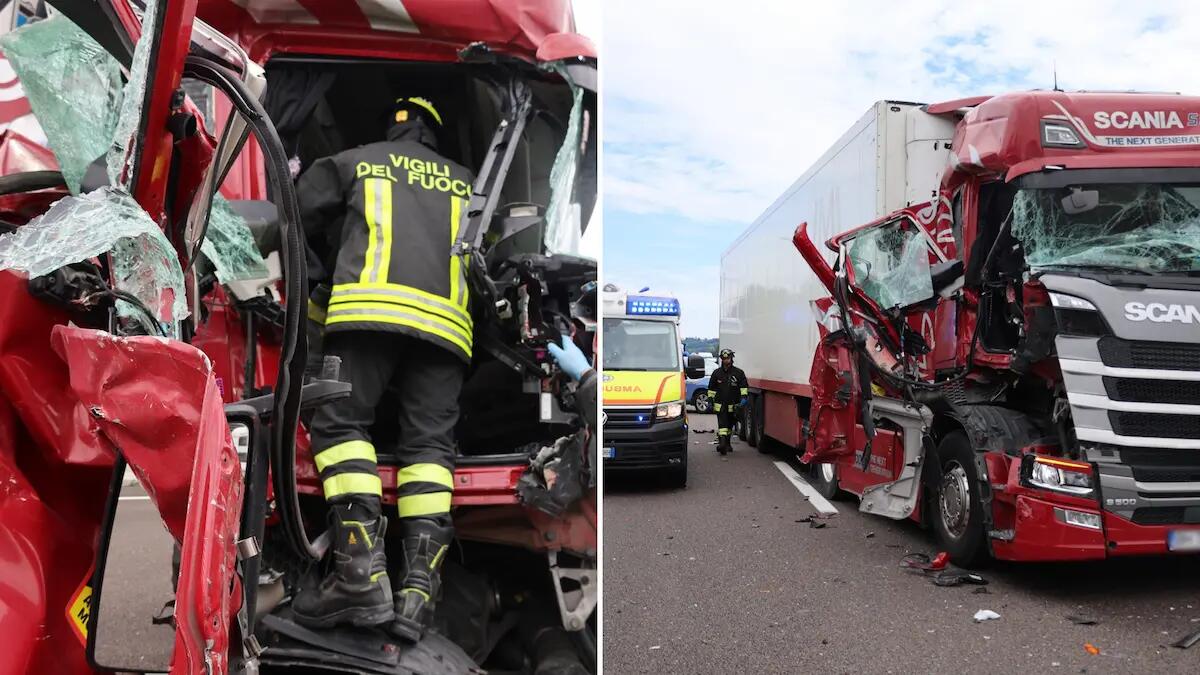 Violento scontro tra due camion sull'A4: traffico bloccato e disagi. Foto | Video -