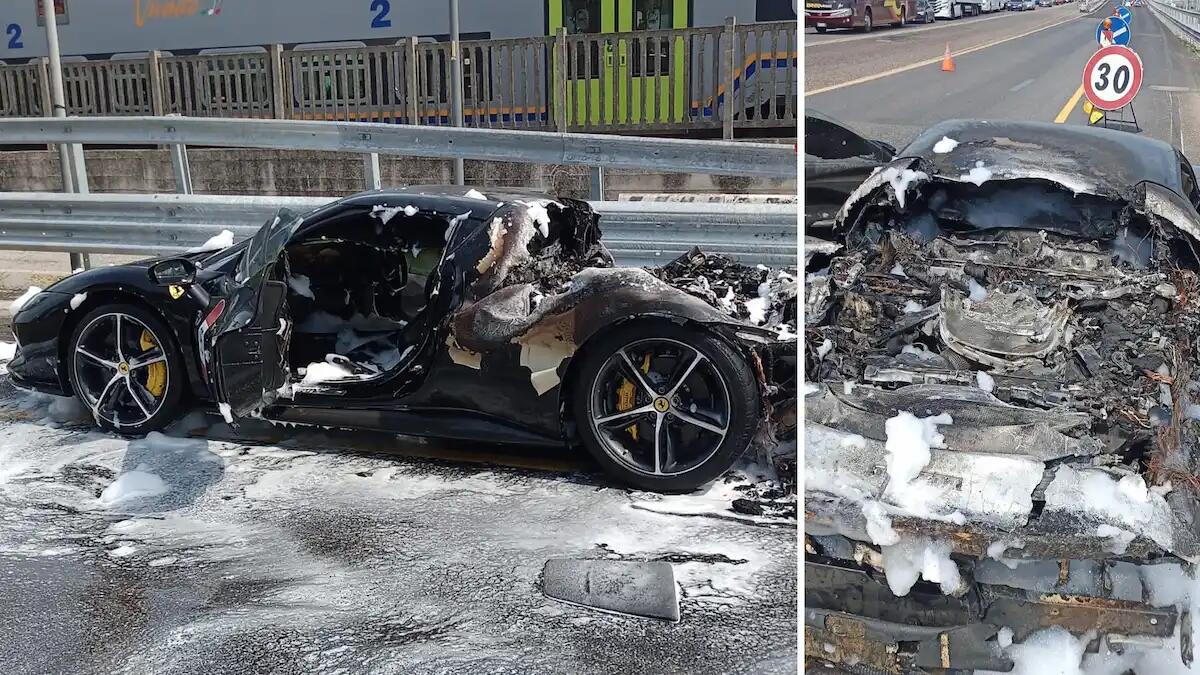 La Ferrari 296 GTS Ibrida va a fuoco all'improvviso, il conducente scende appena in tempo - 