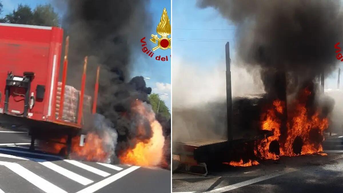 Semirimorchio in fiamme sull'A34 a Villesse: autostrada chiusa, nessun ferito - 
