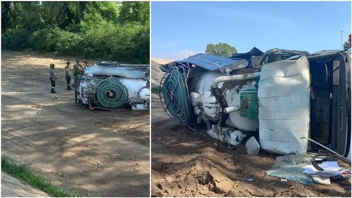 San Donà. Scoppia uno pneumatico, il camion cisterna si ribalta nella golena del fiume - 