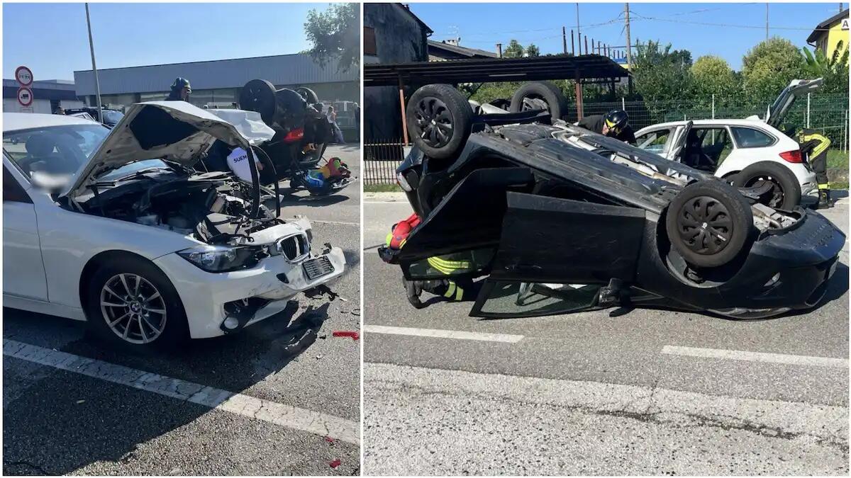 Scontro tra due auto, una si ribalta. Tra i feriti una donna incinta e un bambino - 