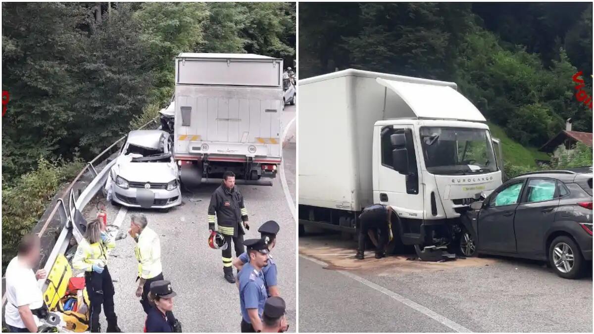 Scontro tra due auto e un camion: otto persone ferite - 