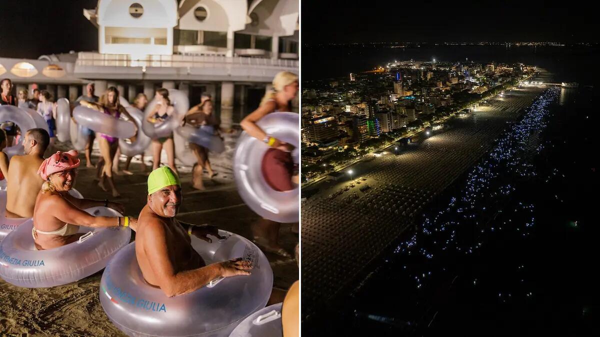 E' record! A Lignano il più grande bagno luminoso del mondo: 1705 persone - 