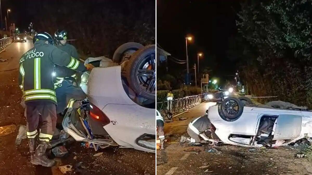Auto fuori controllo, sbanda e si ribalta sulla strada: feriti due giovani - 
