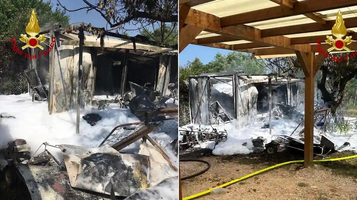 Roncade (TV). Fiamme dallo scooter, l'incendio si estende ad un ricovero di attrezzi | FOTO - 