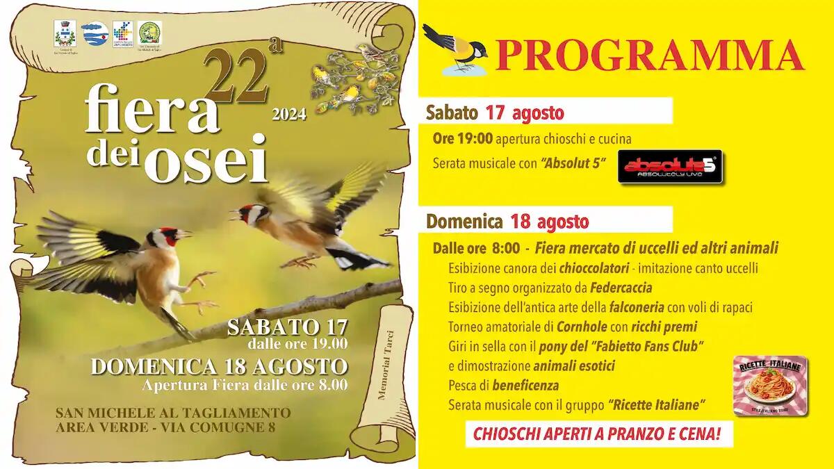 Ritorna la "Fiera dei osei" nell'area verde di San Michele al Tagliamento. Menù e programma - 