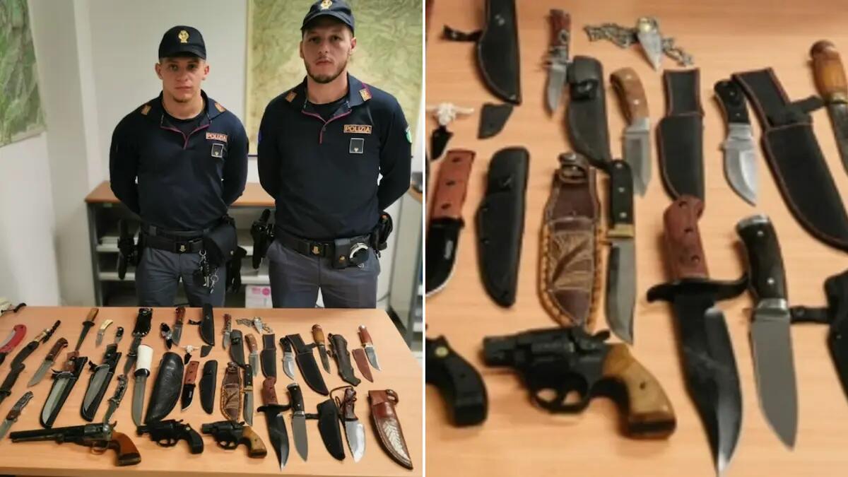 Fermato per un controllo, in auto 22 coltelli e due pistole scacciacani: denunciato 73enne - 