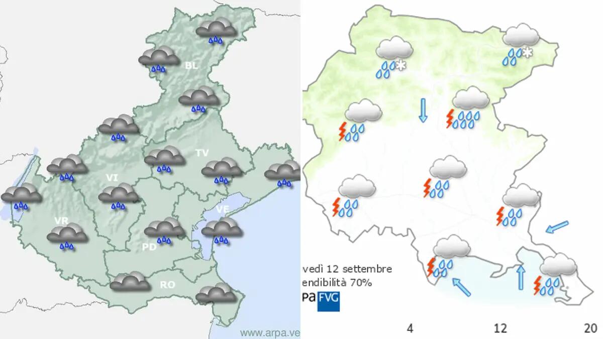Piogge intense, crollo delle temperature e prime nevicate: assaggio di autunno giovedì a Nordest - 