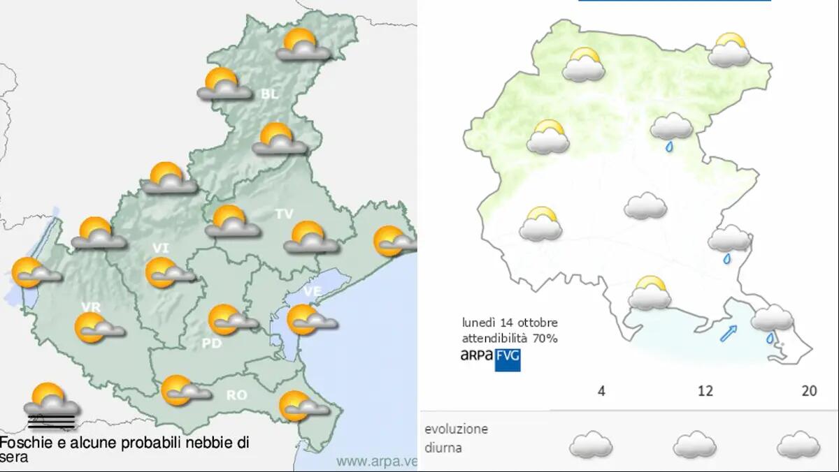 Previsioni Meteo a Nordest per il 14 ottobre 2024. Ecco che tempo farà in Friuli e Veneto - 