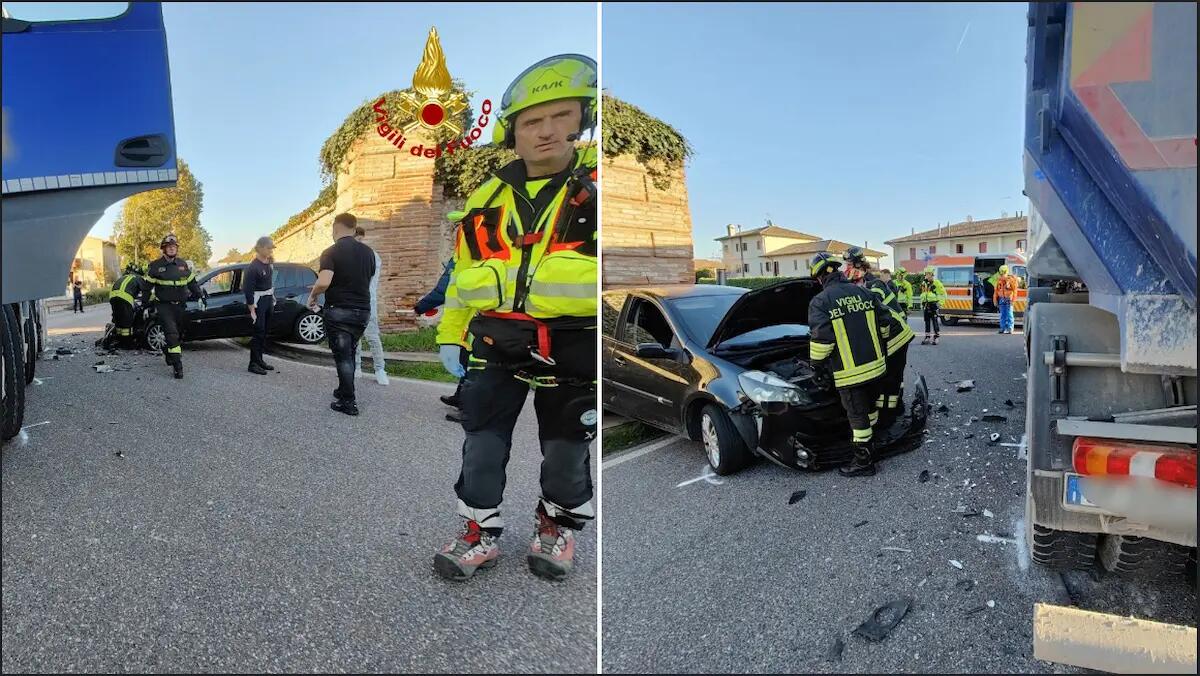 Tremendo schianto a Vedelago, scontro tra un camion e un'auto: una persona ferita - 