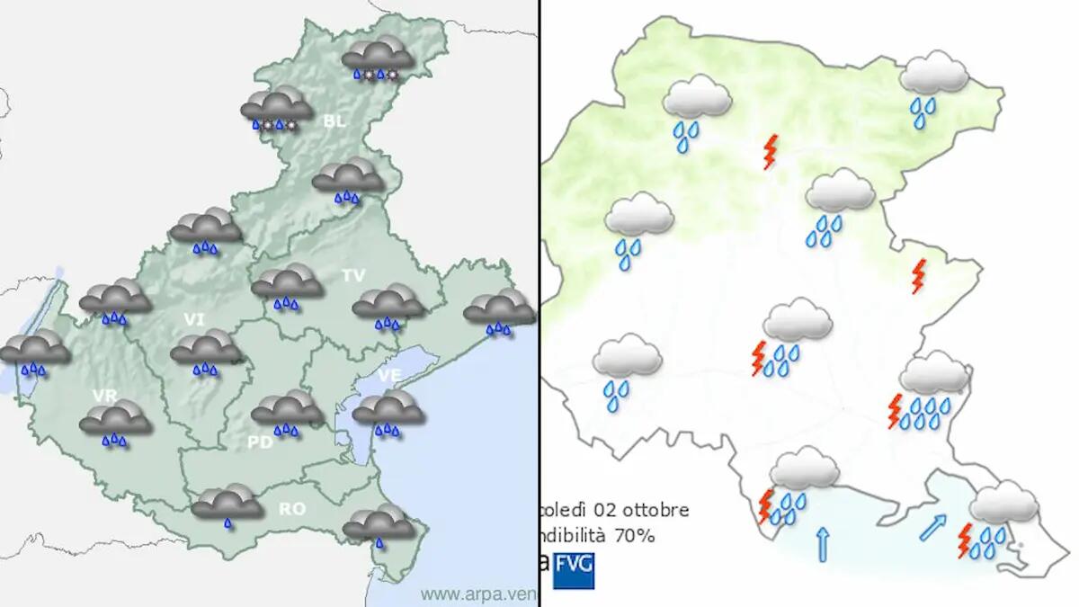 Torna il maltempo, in Friuli e Veneto «piogge torrenziali». Venerdì neve sui monti e freddo - 