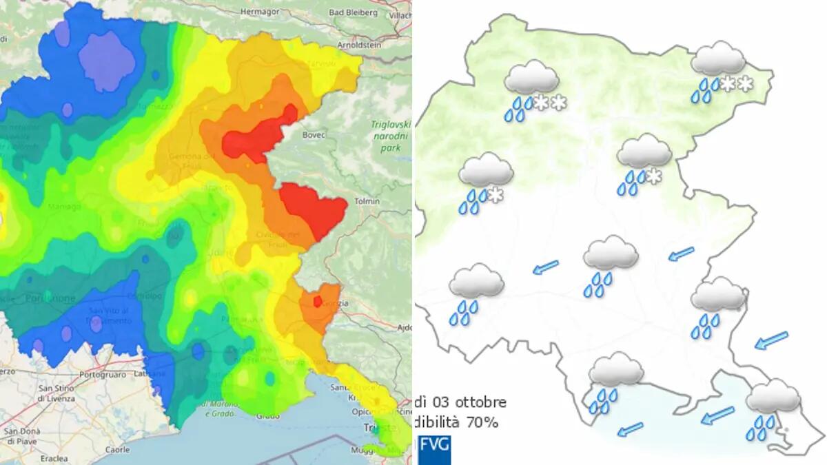 Maltempo, piogge intense e venti forti in Friuli Venezia Giulia. Nevicate in arrivo - 