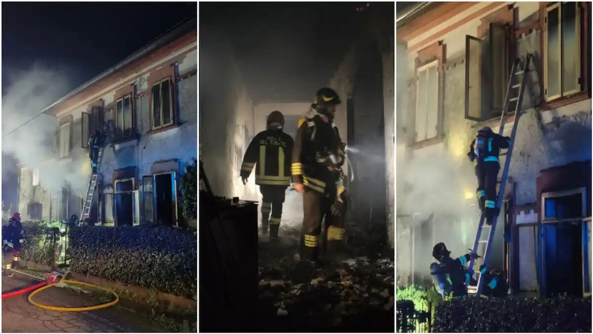 Vasto incendio in una casa di corte a due piani: gran lavoro per i pompieri - 
