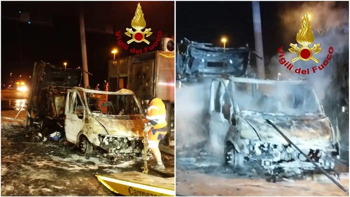 Camper in fiamme all'uscita del casello della SPV, esplode una bombola GPL - 