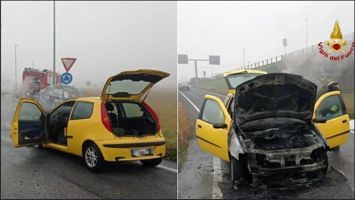 Auto prende fuoco durante la marcia: conducente si salva uscendo in tempo - 