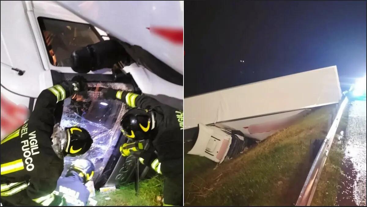 Mezzo pesante fuori strada in A4, incastrata nella cabina la conducente 44enne - 