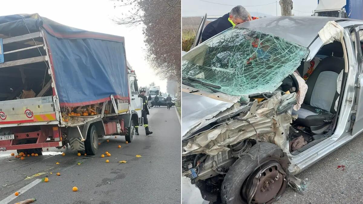 Malore al volante, invade l'altra corsia e si schianta contro un camion di arance - 