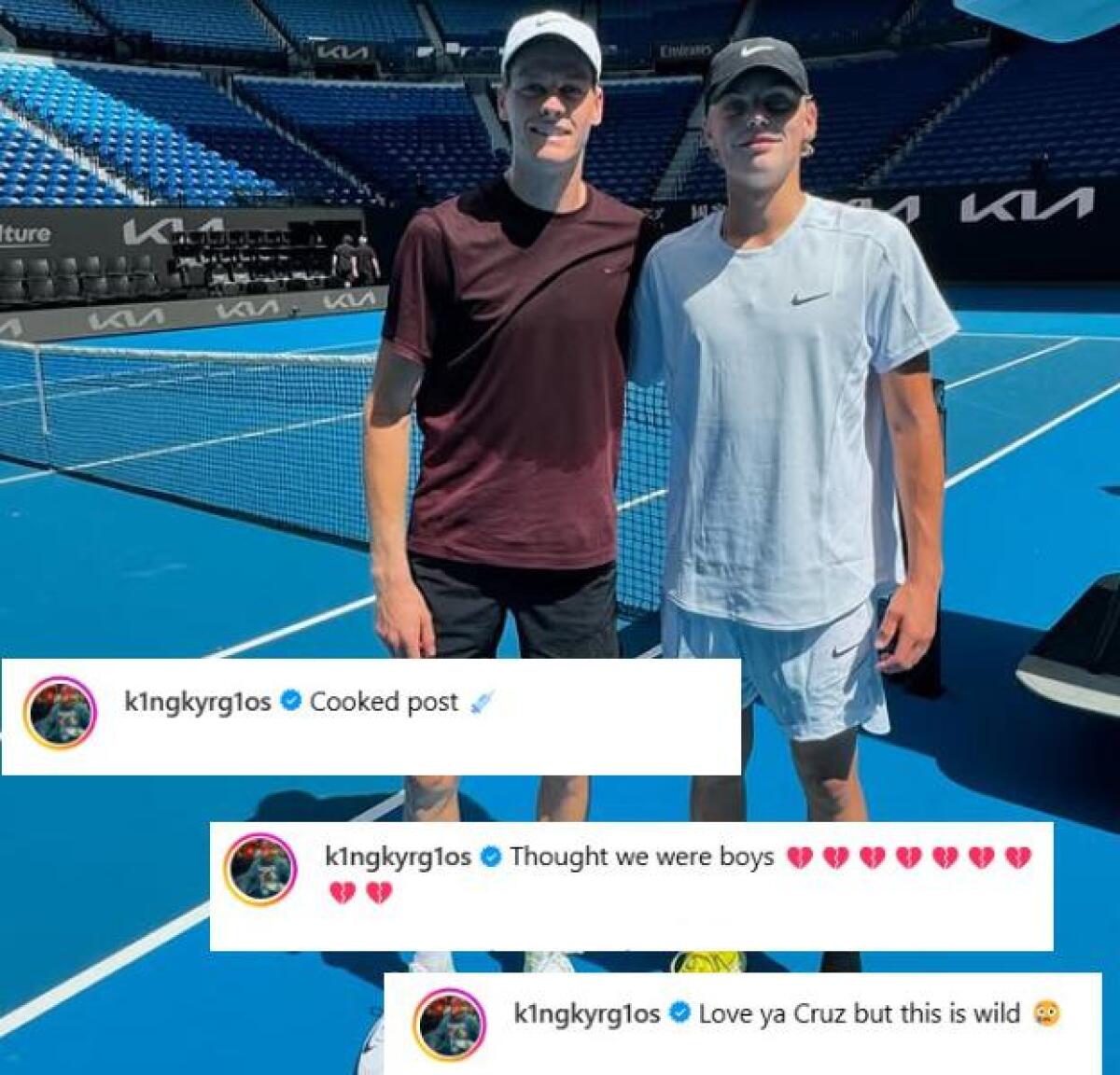 Jannik Sinner si allena con Cruz Hewitt alla Rod Laver Arena - 