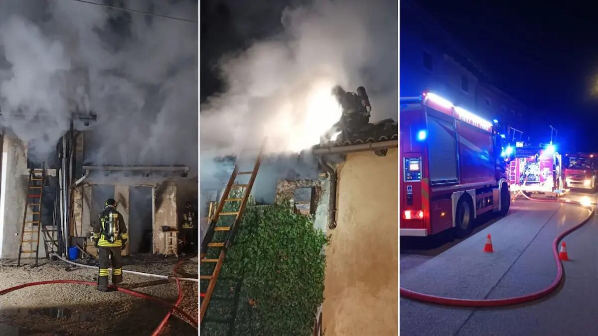 Scoppia l'incendio nella legnaia a Bressa di Campoformido: due persone intossicate dai fumi -