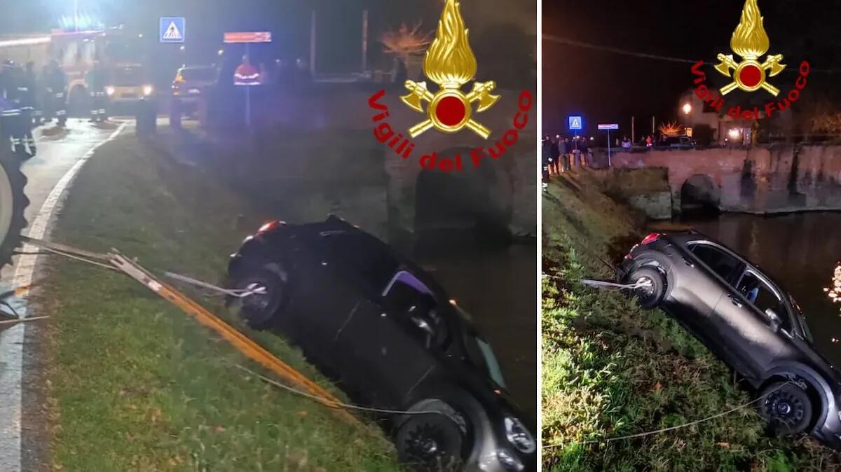 Perde il controllo dell'auto e finisce sulla sponda del fiume: autista rimane intrappolato - 