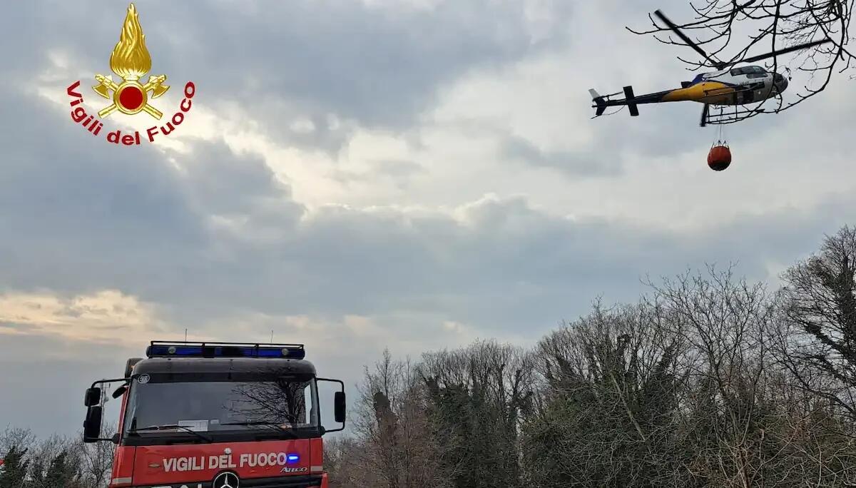 Incendio boschivo: spegnimento dei focolai ancora attivi, in azione l'elicottero regionale - 