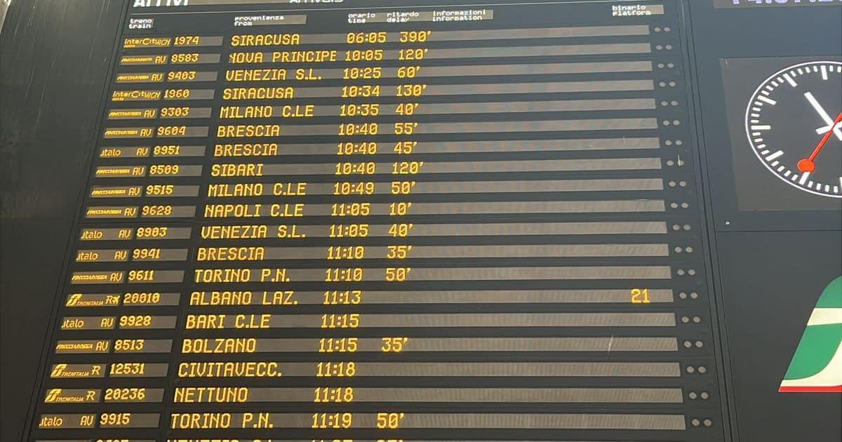 Guasto alla linea elettrica a Roma Termini: treni ritardi fino a 100 minuti - 