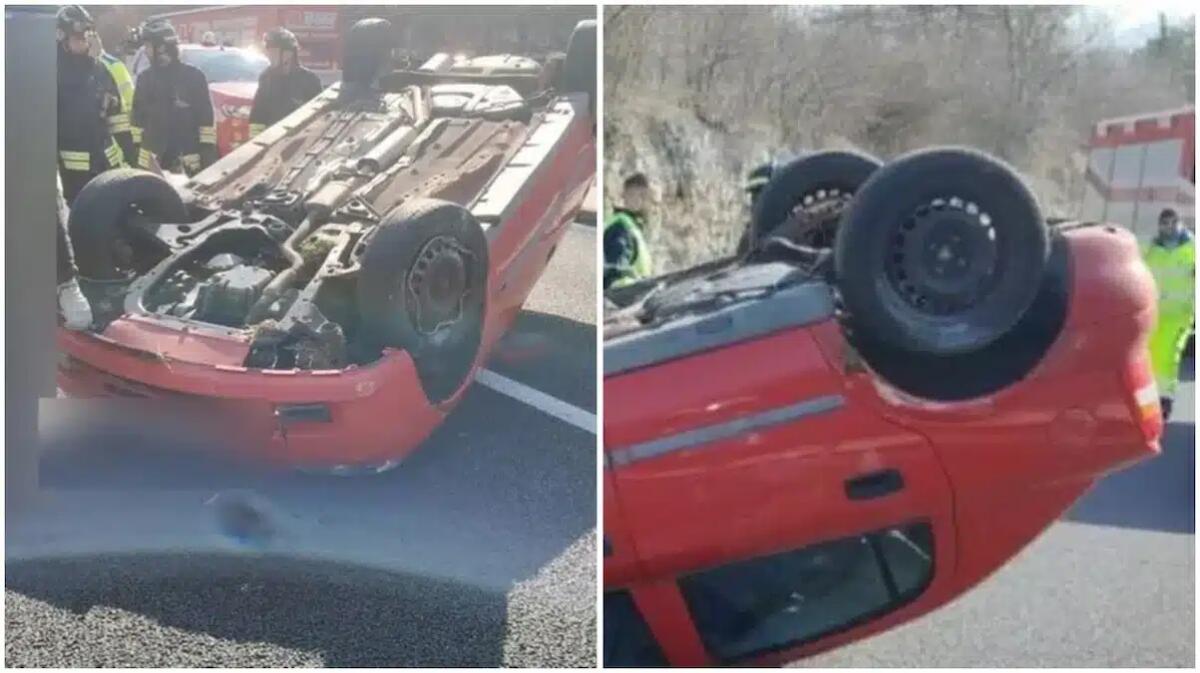 Auto si cappotta sul raccordo autostradale 13: ferito il conducente, esce autonomamente dal veicolo - 