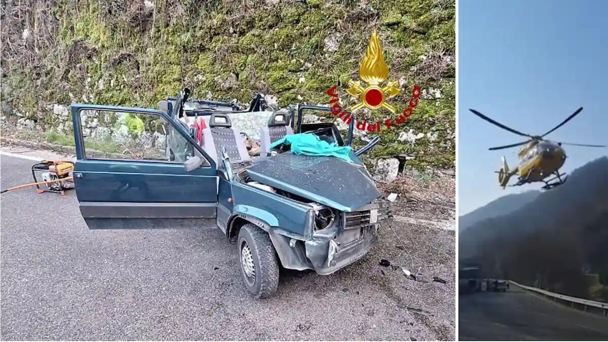 Terribile schianto frontale tra una Panda e una BMW: ferita gravemente una donna, elitrasportata d'urgenza - 