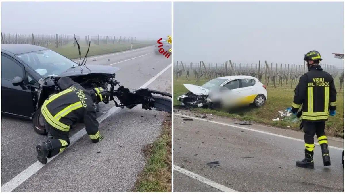 Scontro a catena tra tre auto: prima il frontale, poi il tamponamento. Due feriti, grave una 65enne - 
