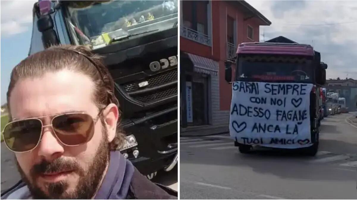 Corteo di camion per l'addio a Thomas, schiacciato dal suo Tir: raccolta fondi per la compagna incinta - 
