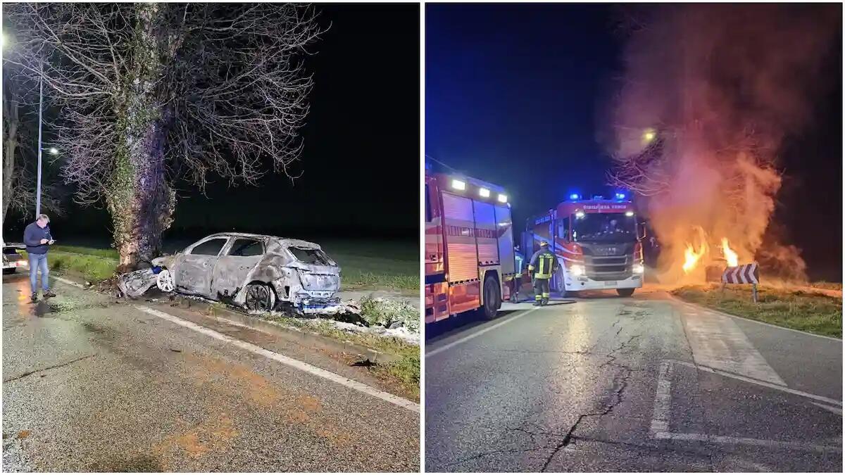 Si schianta contro un albero, poi l'auto prende fuoco: 20enne si salva per miracolo, veicolo distrutto - 