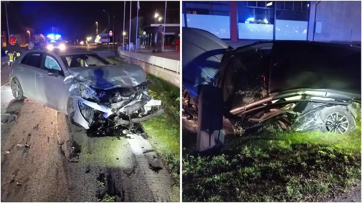 Violento schianto frontale tra due auto: una vettura si rovescia nel fossato, feriti due giovani - 