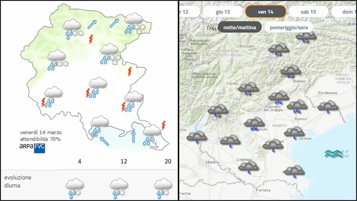 Ancora pioggia a Nord Est, questa volta sarà abbondante. La neve? Fino a mille metri - 
