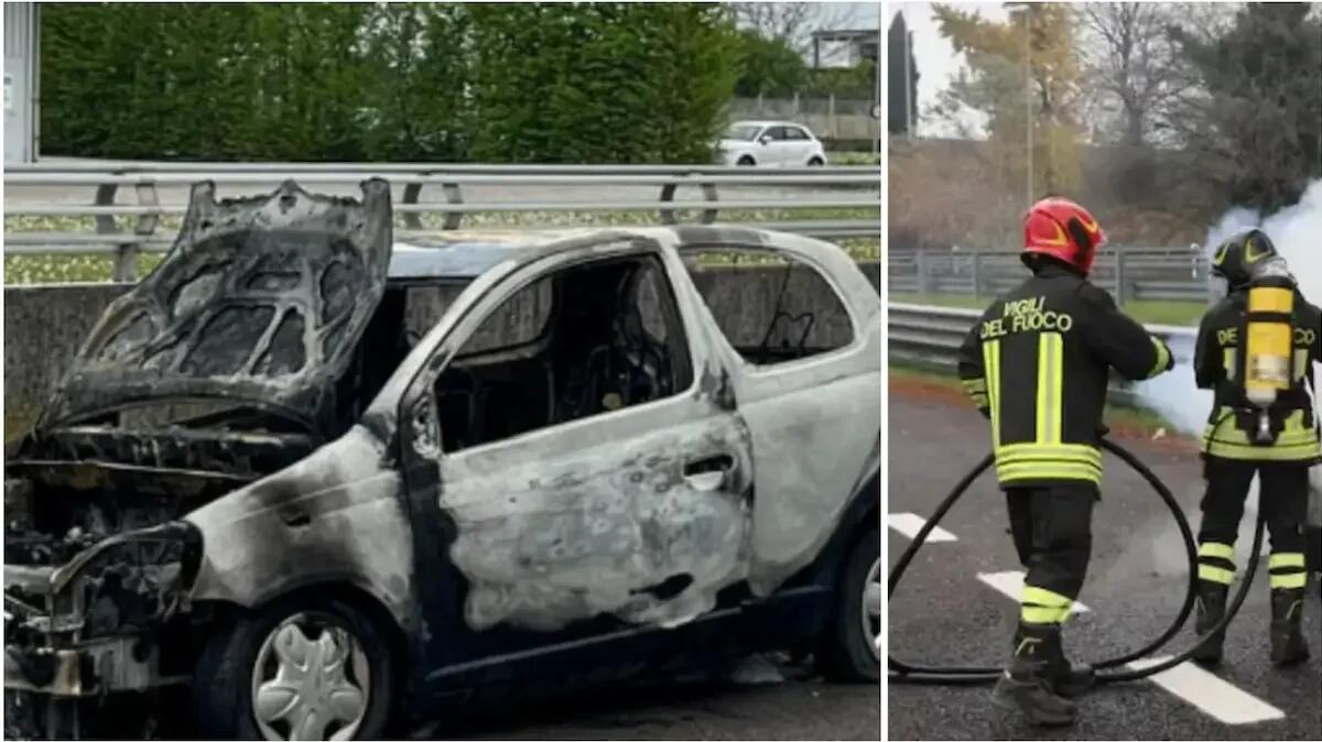Auto prende fuoco in strada, conducente ustionato e intossicato: trasportato in pronto soccorso - 