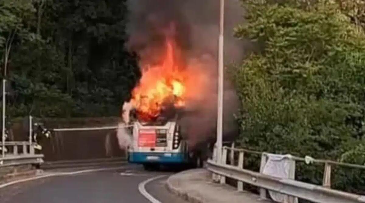 Autobus avvolto dalle fiamme a Muggia: colonna di fumo visibile a distanza - 