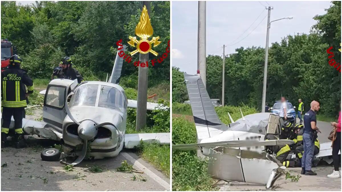 Aereo da turismo costretto all’atterraggio in strada: colpiti cavi elettrici e alberi. Tutte le immagini. - 