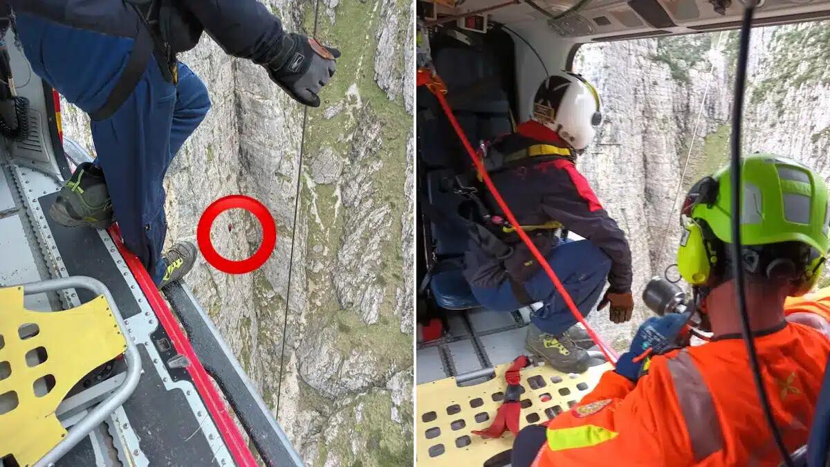 Corde incastrate nella roccia, due scalatori salvati con l’elicottero - 