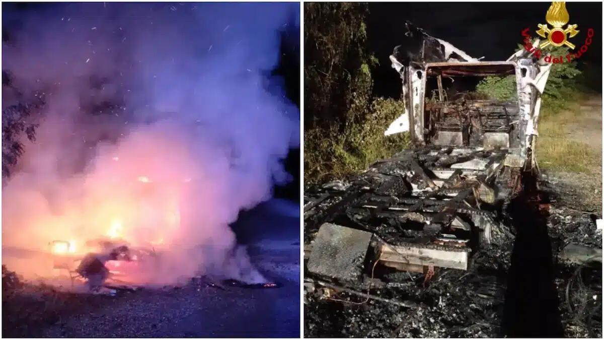 Incendio nella notte a Palmanova: camper devastato dalle fiamme vicino alla Napoleonica - 