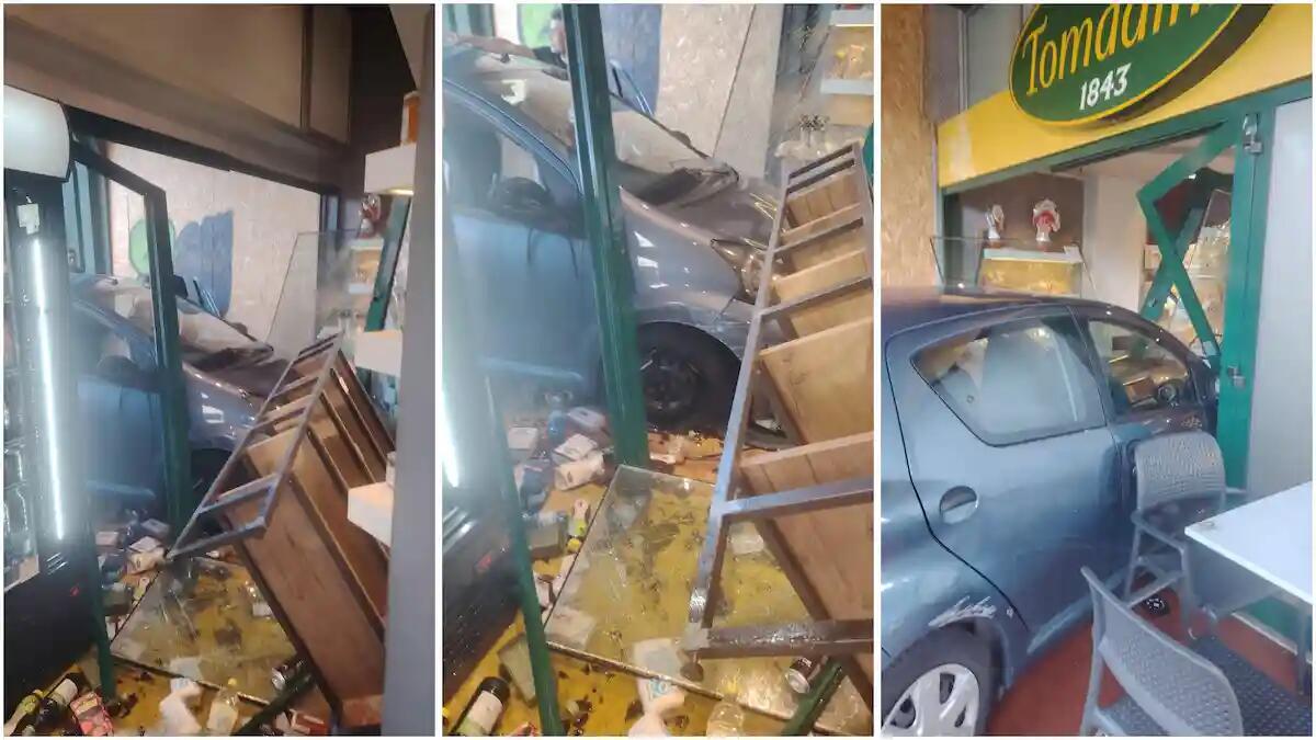 Terribile schianto in centro città, un'auto sfonda la vetrata di una panetteria: ferito un cliente - 