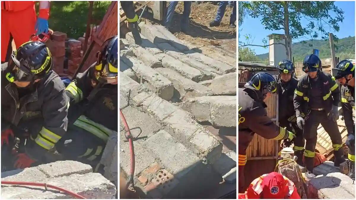 Crolla un muro, un uomo rimane intrappolato sotto le macerie: salvato dai vigili del fuoco - 