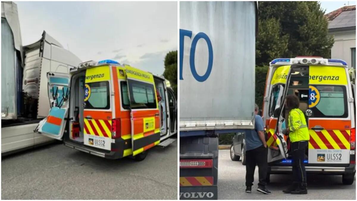 Ambulanza ferma per soccorrere un ciclista investito a terra: tir si schianta contro, sfiorata la tragedia - 