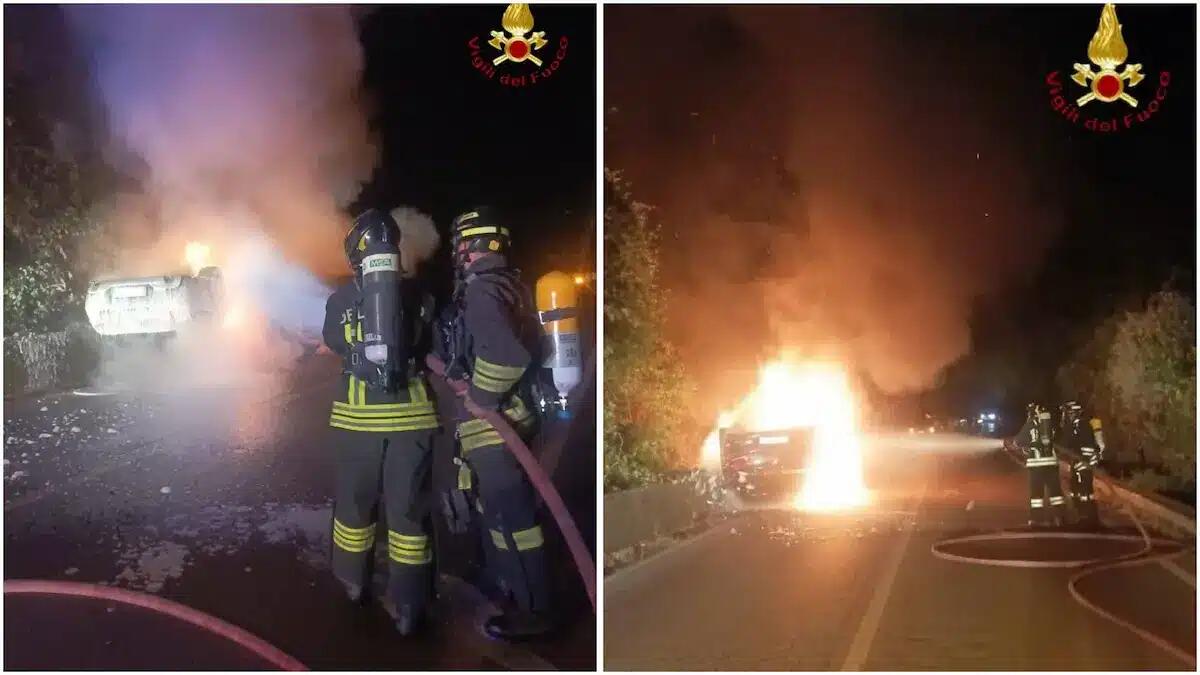 Incidente notturno a Susegana, auto si ribalta e prende fuoco: salvi i 5 passeggeri - 