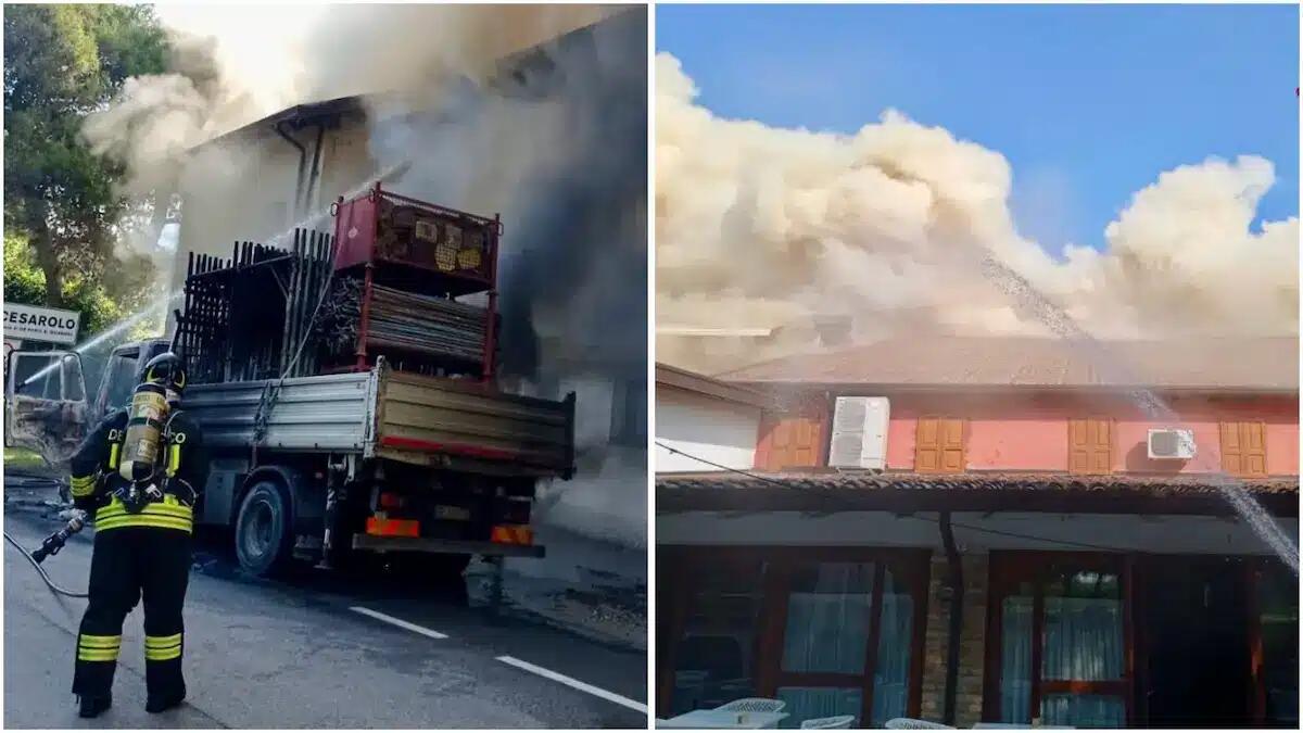 Fiamme partono da un camion e avvolgono il ristorante: a fuoco "La Vecchia Fattoria" - 