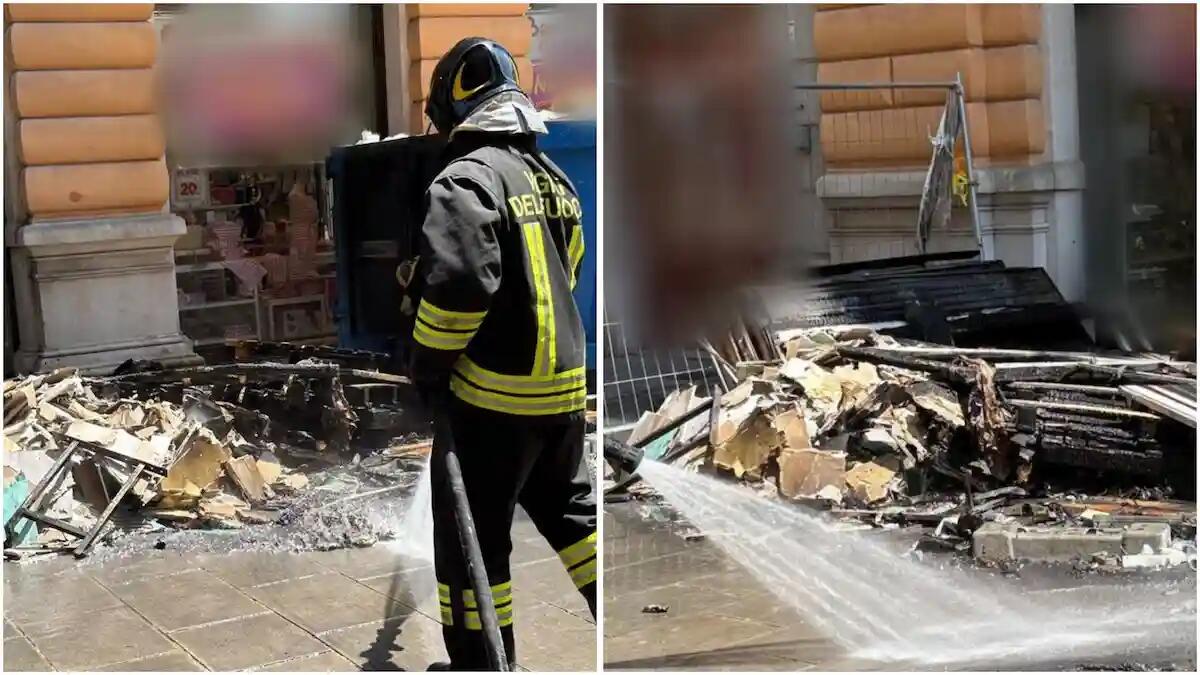 Trieste, fumo in centro per un incendio in un cassone da cantiere: intervento dei Vigili del fuoco - 