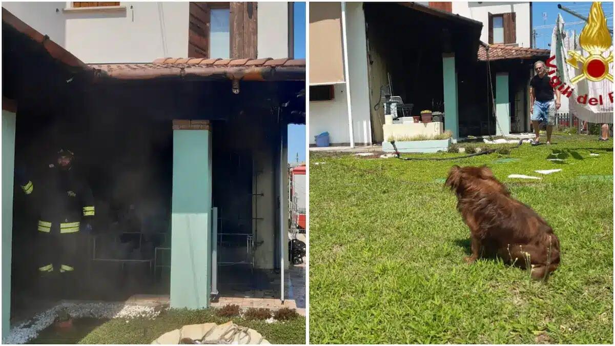Scoppia un incendio in una casa: porticato va a fuoco, cane intrappolato all'interno - 
