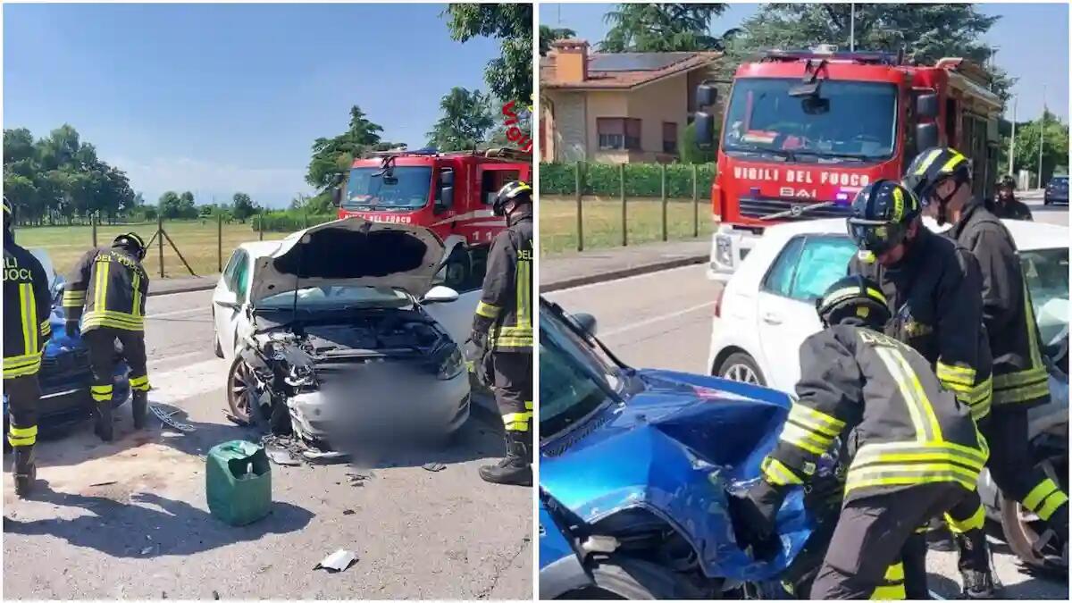 Violento impatto tra due auto a Codroipo, feriti i conducenti: i Vigili del fuoco mettono in sicurezza l'area - 