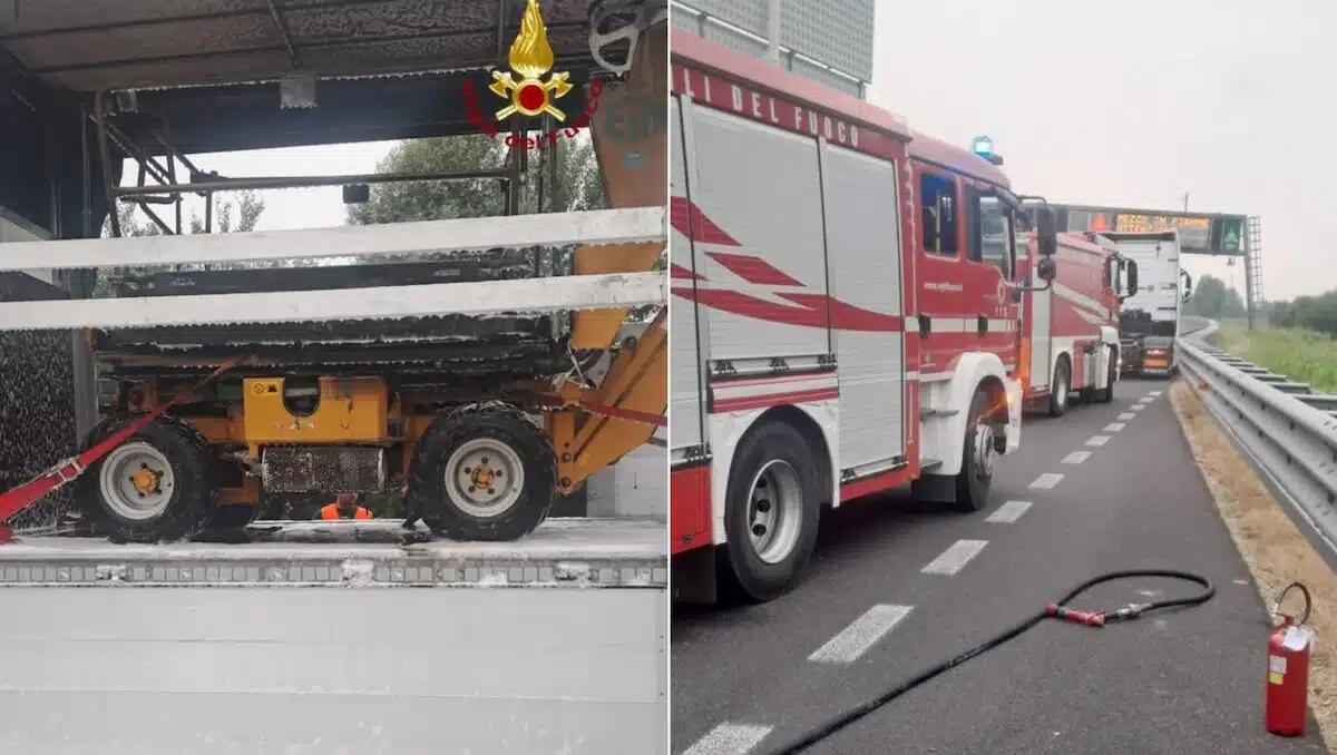 Rimorchio in fiamme sull'A28: rogo circoscritto prima che raggiungesse la cabina del camion - 