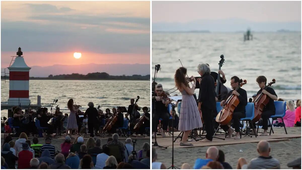 Violini al sorgere del sole, in spiaggia con l’Accademia d’Archi: il concerto del solstizio incanta Lignano - 