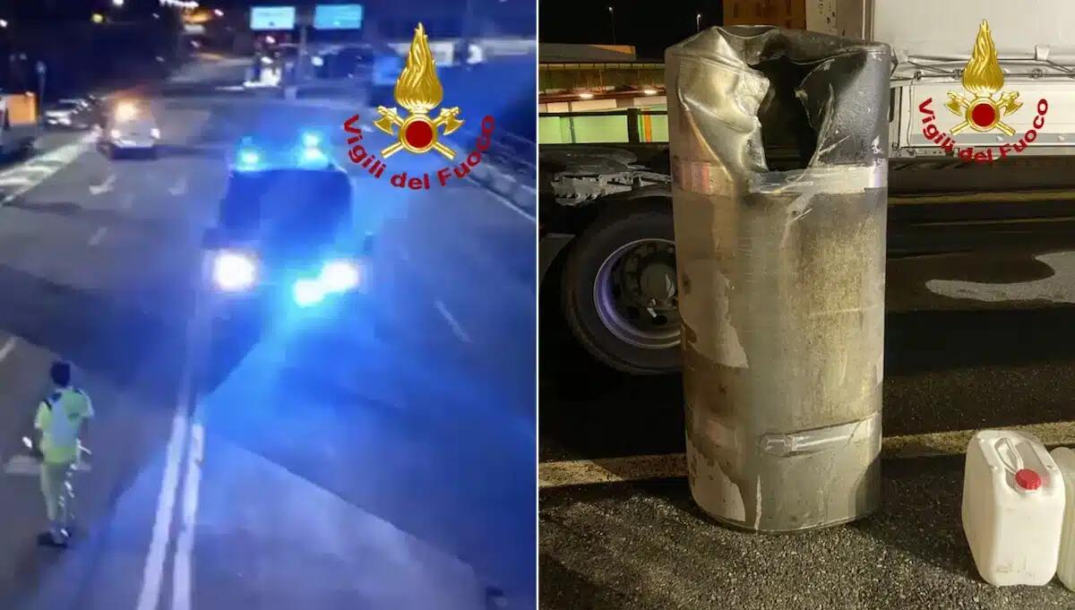 Manovra errata del camionista, serbatoio inizia a perdere: litri di gasolio riversati sulla strada - 
